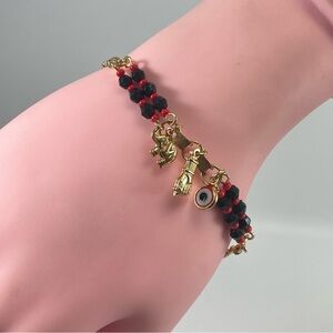 18k Gold Layered Protection "Figa" Hand, Red Evil Eye, Luck Elephant Charm